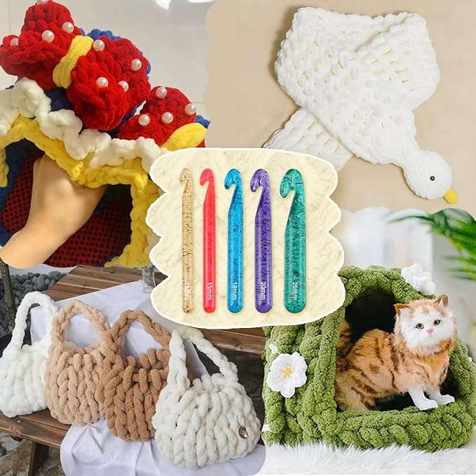 Tovyzalg Colorful Transparent Large Crochet Hooks, Crochet Hook Set with Case, Crochet Needles for Arthritic Hands, Ergonomic Knitting Giant Crochet Hooks for Knitting Yarn Carpet Scarf Wool Roving