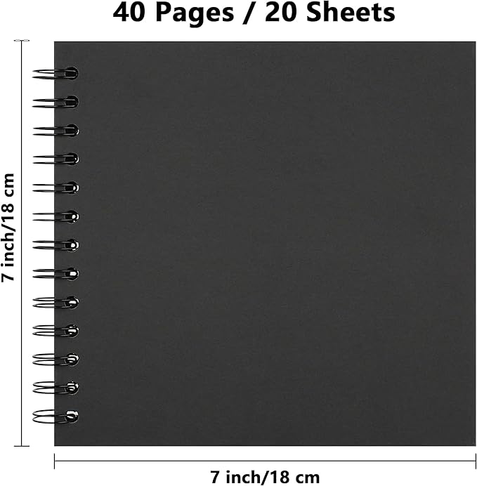 Yopih 7 x 7 Inch DIY Scrapbook Photo Album Hardcover Kraft Blank Page Acid-Free 40 Pages (20 Sheets) Memory Book for Wedding Anniversaries Family Baby Memories Small Scrapbooking Projects, Black