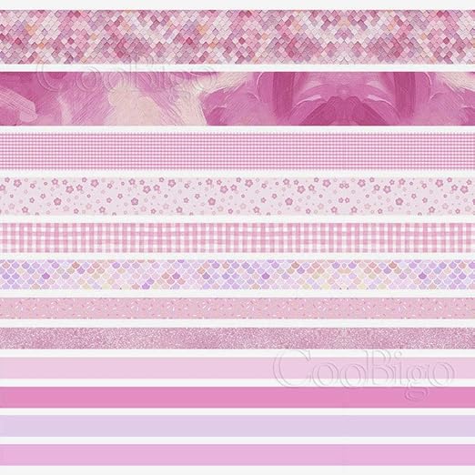 CooBigo Washi Tape Set, 12 Rolls 4 Size Decorative Masking Washi Tapes for Craft, Scrapbook, DIY, Planners, Gift Wrapping (Cherry Blossom Party)
