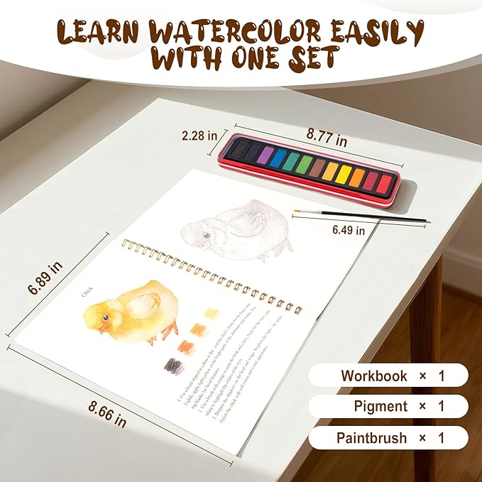 Watercolor Workbook for Adults, Beginner Friendly Watercolor Painting Kit Animals Water Coloring Book, Nature-Themed Practice Art Gift Water Color Paint Book with Palette and Brush
