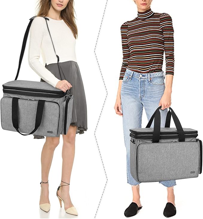 LUXJA Knitting Bag, Yarn Bag with Cover and Shoulder Strap, Yarn Tote Bag for Carrying Projects, Knitting Needles (up to 14”), Circular Needles, Crochet Hooks and Other Accessories, Gray