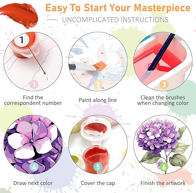 Framed Paint by Numbers Kit for Adults Beginners & Kids Ages 8-12, Flowers Acrylic Easy Paint by Number with Frame, Watercolor Paint by Number Kits on Canvas Framed (10 * 10 Inch, without Easel)