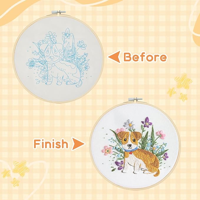useamie 3 pack embroidery kit, diy cross stitch starter set, includes 3 embroidery patterns, embroidery hoop, printed embroidery fabric, needles,perfect for art supplies for home decoration and gift