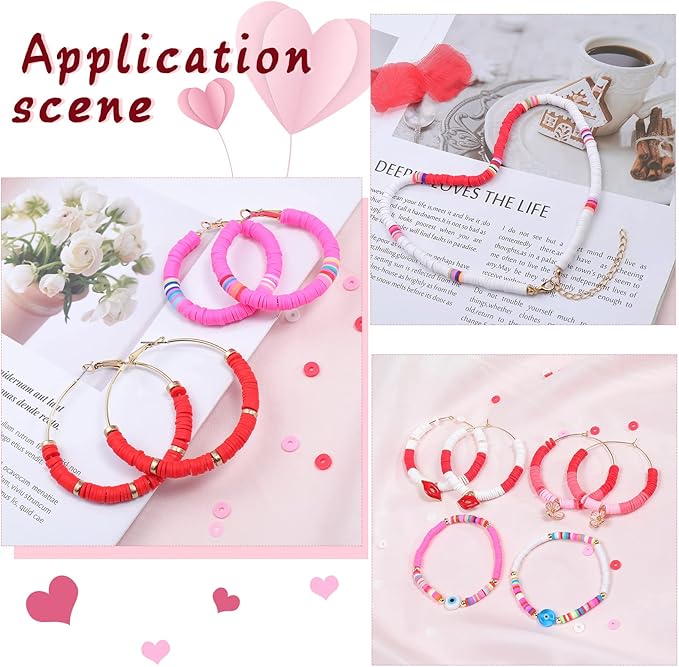 Batiyeer 3000 Pcs Valentine's Day Polymer Clay Beads Set 6 mm Heishi Clay Beads for Jewelry Making DIY Bracelet Necklace Accessories Craft Party Supplies (Red, Pink, White)