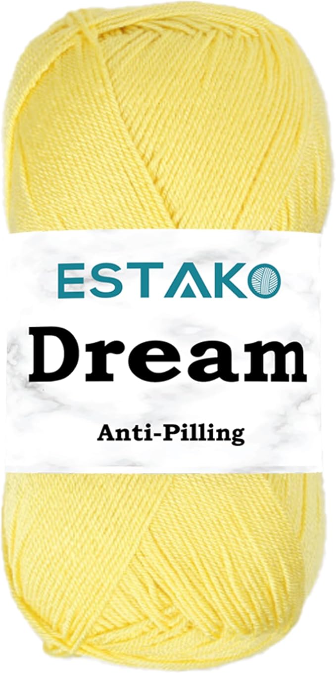 Estako Dream, 100% Microfiber Acrylic Yarn, Soft, Super Fino/Fingering Weight (1) for Crochet and Knitting 3.5 Oz (100g) / 382 Yrds (350m) (72008 - Light Yellow)
