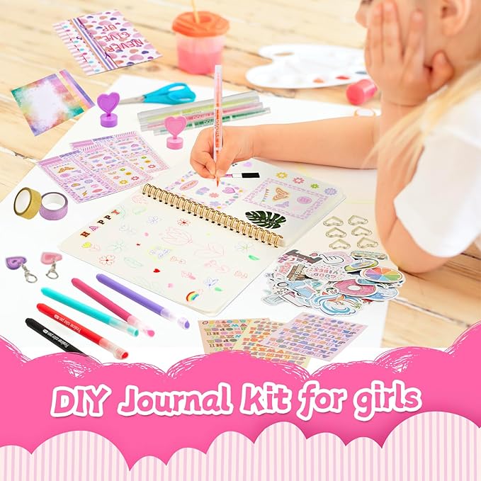 oihew diy journal kit for teen girls, stationary & diary set with stickers,make your own art crafts journaling kit for tween, scrapbook art crafts kit teen girl birthday gift idea