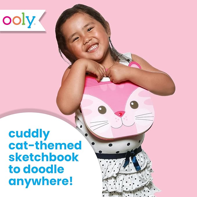 OOLY Carry Along Sketchbook for Kids, 60 Pages, 9 x 7 inches, Portable Sketch Book, Drawing Pad for Travel - Cat
