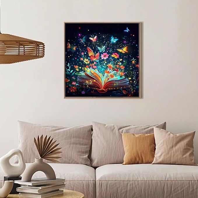 Camocin Diamond Art Kits for Adults Butterfly, 5D Book Diamond Painting Kits for Adults Beginners, DIY Butterfly Full Round Dots Drill Gem Art Kit for Gift Home Wall Decor 14 x 14 Inch
