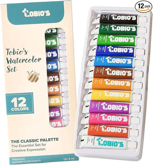 Original Tobios 12-Color Watercolor Paint Tube Refills – Artist-Grade Portable Watercolor Tubes for Travel, Painting & Creative Projects – High-Pigment Refill Set for Beginners, Students & Professional Artists