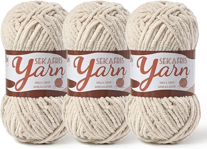 3 Pack Fluffy Velvet Yarn for Crocheting，Baby Blanket Yarn for Crocheting Soft，150g(196.8yds) Amigurumi Yarns，Plush Chenille Crochet Yarns，Puzzle Yarn for Crochet Weaving Craft(3 Light Khaki)