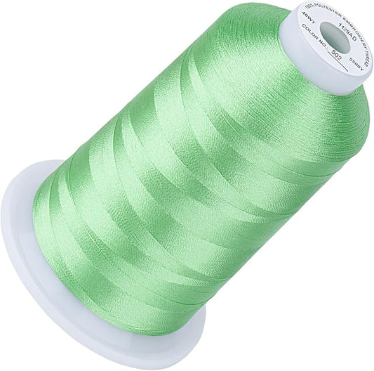 Simthread 5500Yds Embroidery Thread, 5000M High-Yardage 40WT 100% Polyester Thread – 170+ Vivid Colors, High-Speed Rated – Compatible with Brother, Singer, Janome & More - Mint Green 502