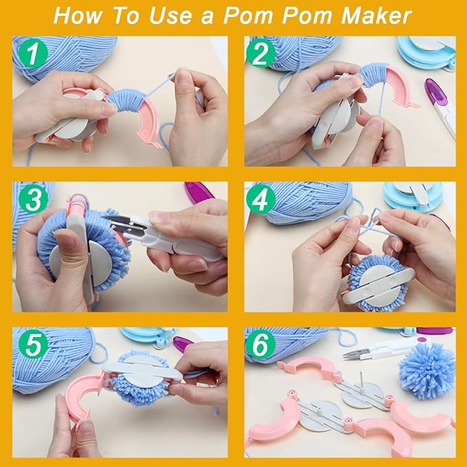 Zhaoyao Pompom Makers 4 Size Pom Poms Maker Tool Set DIY Fluff Ball Weaver for DIY Wool Yarn Knitting Craft Project with Cutter Scissors (Pompom Makers with Cutter Scissors)