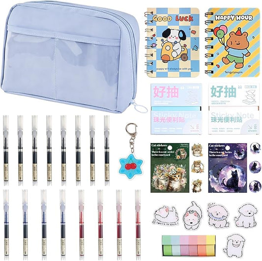 Gryast Complete Student Stationery Set Junk Journal Kit - All-in-One Scrapbook Supplies with Dog Pins, Pens, Stickers, Notebooks & More | Creative Journal Supplies for Memory Keeping(Blue)