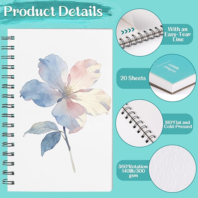 40 Sheets Watercolor Sketchbook with 36 Colors Watercolor Paint Set, 140lb/300g Watercolor Paper (5.5"x 8.5" & 3.5" x 5.5") Watercolor Painting Supplies for Artists Beginner