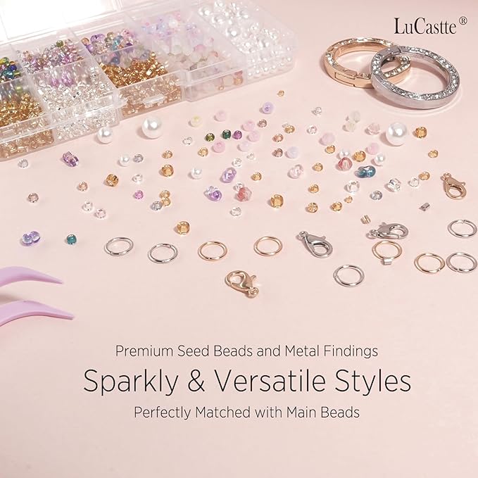 LuCastte Charm Bracelet Making Kit, Beads for Bracelets with Tools and Guide, Jewelry Making Supplies Premium Resin Cat Eye Beads Seed Beads, Macaron Style Art Kit Gift Travel DIY