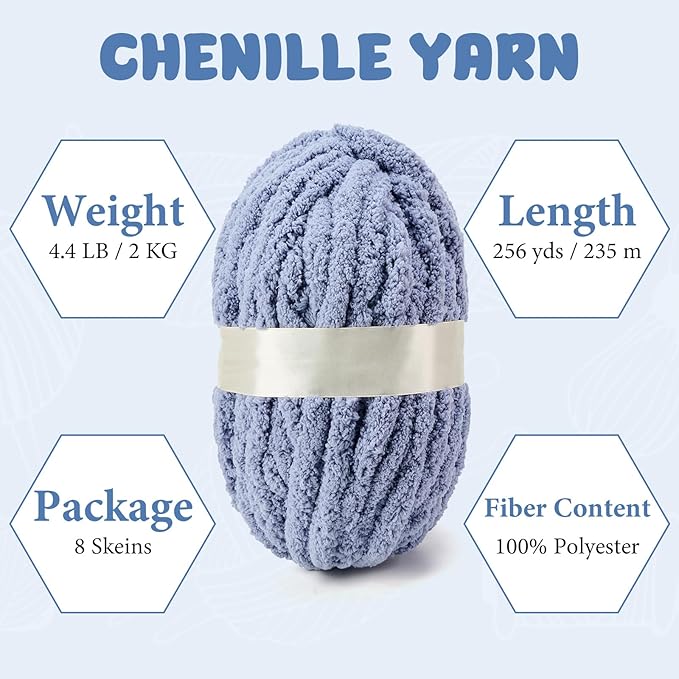 Chunky Yarn for Hand Knitting, Jumbo Chunky Yarn for Crocheting, Chunky Chenille Yarn, 8 Pack (32 yds 8.5 oz Each Skein),#7, Dark Grey