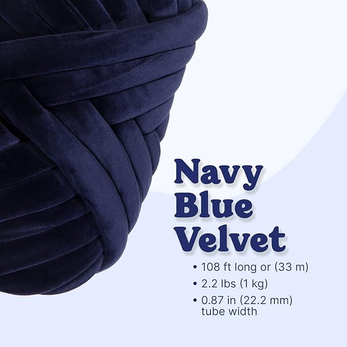 Ultra Soft 2.2 LBS (1kg) Chunky Yarn for Hand Knitting, Lush Velvet Fabric Tube Yarn to Make Handbags, Pillows, Blankets, Crafts (Navy Blue)