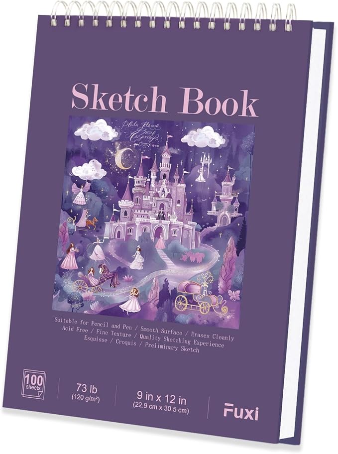 purple sketch book for women - 9"x12" girls sketch book, 100 sheets (73lb/120gsm) drawing paper for kids, art supplies for girls ages 8-12, beginners, and adults, 1-pack