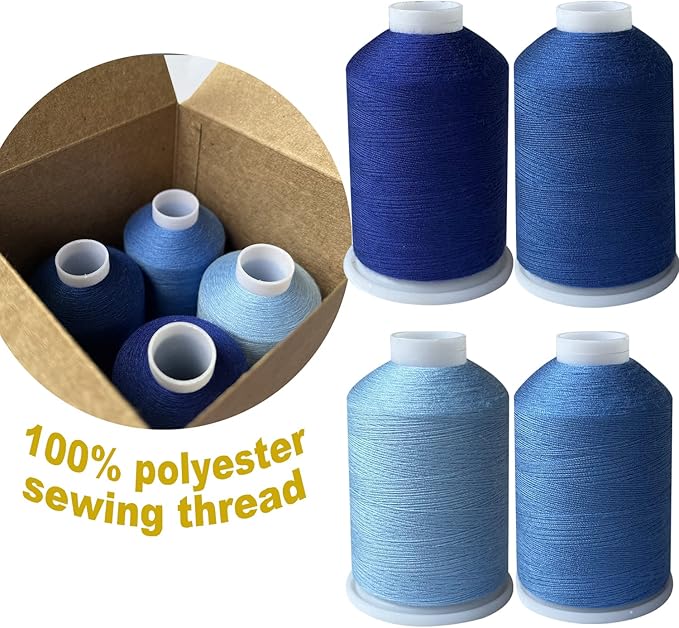 Sewing Thread Set, 4 Colors (Navy Blue), 40s/2, 100% Polyester, 4000 Yards (Blue Series)