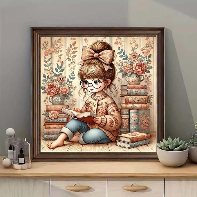 mrpwnle Diamond Painting Kits for Adults, 5D Reading Book Diamond Art Kits for Adults Beginner, DIY Full Drill Books Diamonds Paintings Gem Art and Crafts Kit Home Decor Gift12x12inch