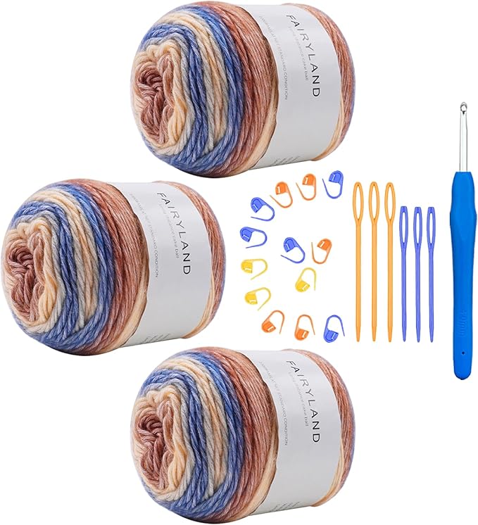 Cake Yarn for Crocheting,Colorful Crochet Yarn 3x100g 60% Cotton 30% Acrylic 10% Wool,Soft Fluffy Gradient Ombré Cotton Yarn for Crocheting Sweater,Blanket,Glove