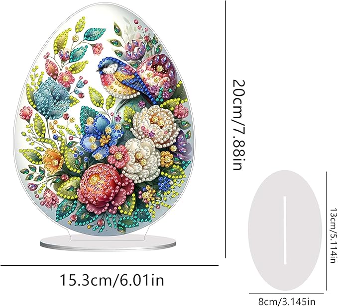 DIY Dot Diamond Desktop Easter Creative Ornaments Diamond Art Painting by Number Embroidery Arts and Crafts Easter for Home Office Garden Decoration (Single Side Dot Diamond)-#02-Easter Egg