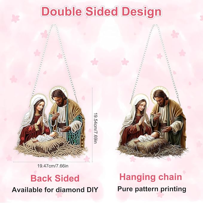 Religious Virgin Mary Jesus Diamond Art Hanging Ornaments Kits for Adults, Diamond Painting Pendant Kits, DIY Acrylic 5D Special Shaped Crystal Gem Art Painting Ornament for Home Wall Decor 8x8 Inch