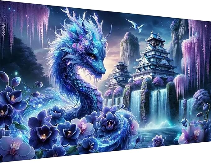 mrpwnle 5D Large Diamond Art Kits for Adults, DIY Large Size Dragon Diamond Painting Kits for Adults, Castle Dragon Full Drill Gem Art Kit, Home Wall Decor Gifts 15.7 X 27.5 Inch