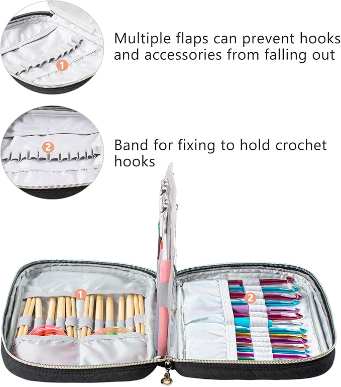 Crochet Hook Case - Quilted Organizer Case - Hook Holder for Circular Knitting Needles & Crochet Hooks (up to 8")