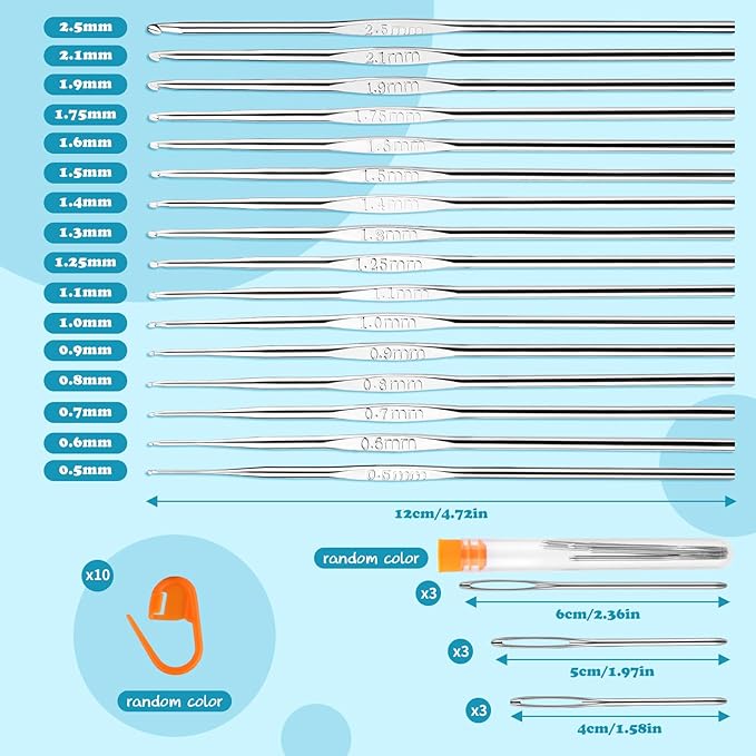 MORFEN 16 Pcs Lace Crochet Hooks Set, 0.5mm-2.5mm Small Crochet Hooks, Crochet Needles for Crocheting Yarn, Knitting Needles Set with Large-Eye Blunt Needles Stitch Markers