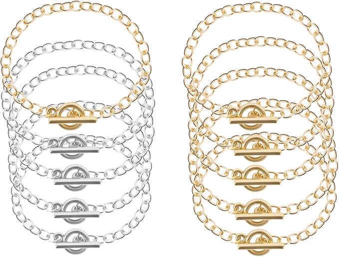 9 Pieces Bracelet Chains with Lobster Clasps for Women DIY Jewelry Making Bracelets Crafts Supplies (Gold, Silver)