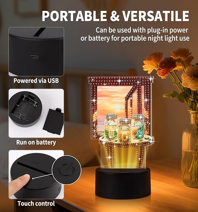 Diamond Painting Night Light, Diamond Painting Kits For Adults Desktop Ornaments For Table Tabletop Decor Diamond Art Accessories For Adult Beginner Touch Lamp for Bedrooms Living Room-Wish bottle