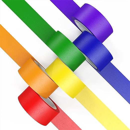 Colored Masking Tape, Color Painters Tape for Kids, 6 Rolls 1 inch Wide x 14.3 Yards Each, Colorful Paper Tapes Rainbow Colors for Labeling Packing, Painter Tape Variety Pack, Craft Tape