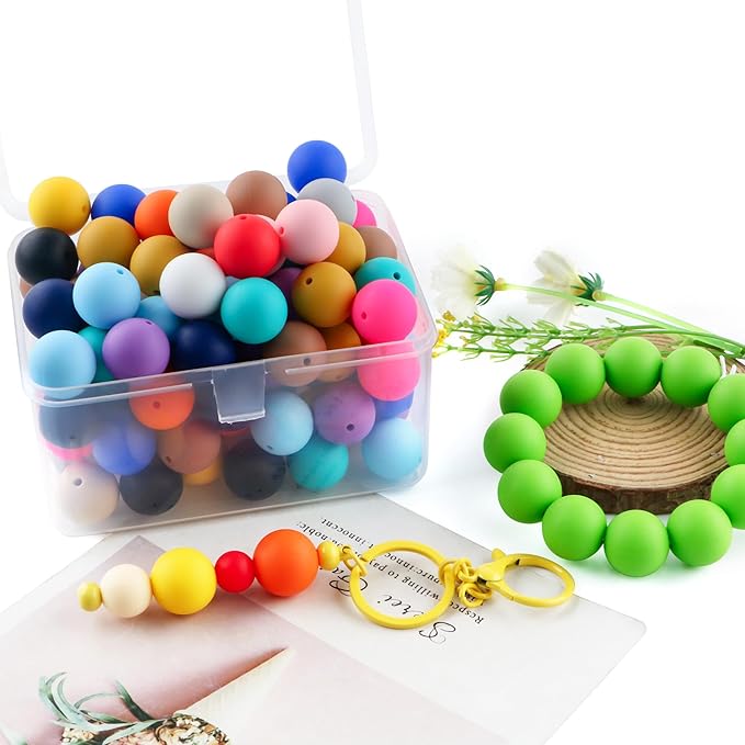 64Pcs 19mm Silicone Beads for Keychain Making and Bracelet Making,16 Colors Round Silicone Beads for Pens（Multicolor）