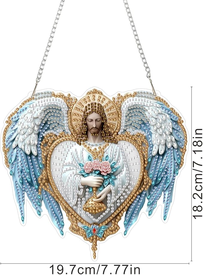 AIBOERL Diamond Art Hanging Kit for Adult,Special Shaped Rhinestone,Double Sided 5D DIY Acrylic Diamond Art Painting Window Pendants Home Garden Wall Hanging Kits Hanging Ornament (Religious Jesu)