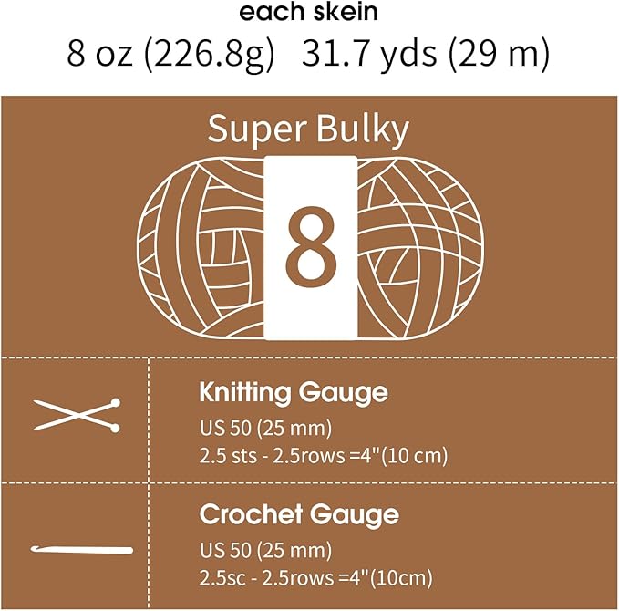 MABOZOO Assorted Chunky Yarn for Crocheting 8 Pack,Fluffy Jumbo Chenille Yarn,Soft Plush Yarn Bulky,Giant Thick Fuzzy Yarn for Hand or Arm Knitting,Khaki & Coffee(31.7 yds,8 oz Each Skein)