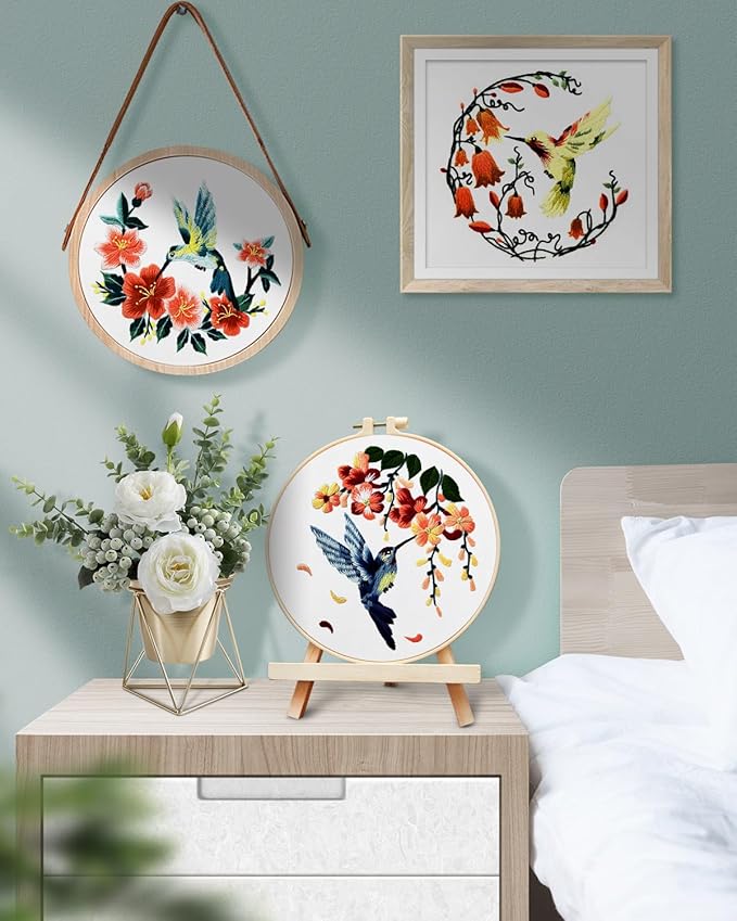 TINDTOP Hummingbird and Flower Embroidery Kit for Adults