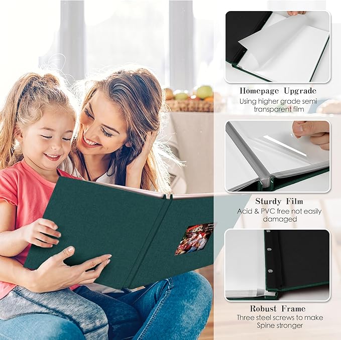 Spbapr Large Photo Album Self Adhesive 4x6 5x7 8x10 10x12 Pictures Magnetic Scrapbook Linen Cover DIY Album with A Metal Pen 13.2"x12.8"40pages