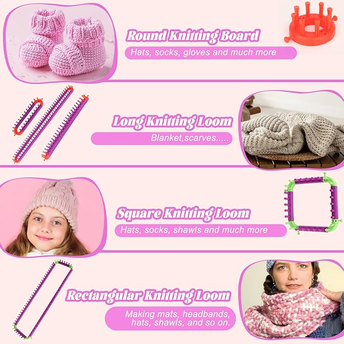 Katech Adjustable Knitting Looms Set -Customized Sizes for Your Project-Afghan Loom-Blanket Loom-Sock Scarf Loom-Hat Loom for Crocheting-Crochet Loom with Loom Knitting Book Hook Needle (All-in-one)