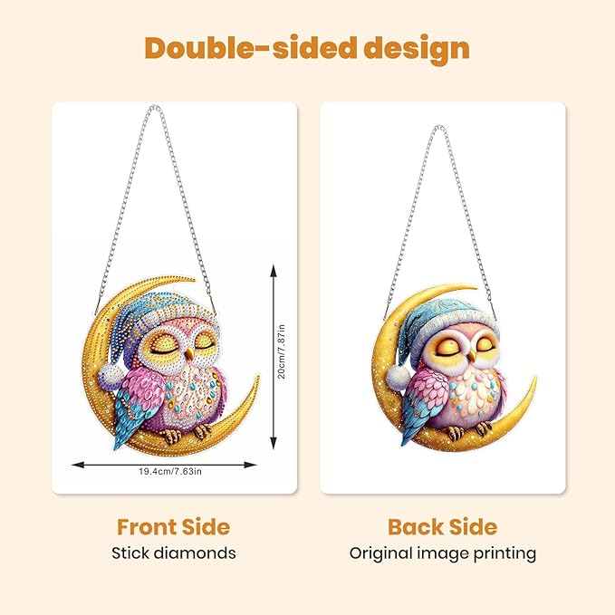 MXJSUA Moon Owl Diamond Art Hanging Kits for Adults Beginners, Crystal Diamond Suncatchers, Special Shape Diamond Painting Pendant Window Ornament Gifts for Home Garden Door Wall Decor