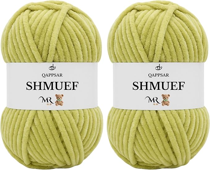 SHMUEF Chenille Yarn 2-Pack – Ultra Soft Velvet Yarn, Super Bulky Weight (5–6 mm), Yarn for Crochet, Amigurumi & Baby Blankets (Olive)