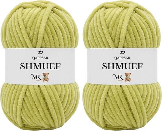 SHMUEF Chenille Yarn 2-Pack – Ultra Soft Velvet Yarn, Super Bulky Weight (5–6 mm), Yarn for Crochet, Amigurumi & Baby Blankets (Olive)