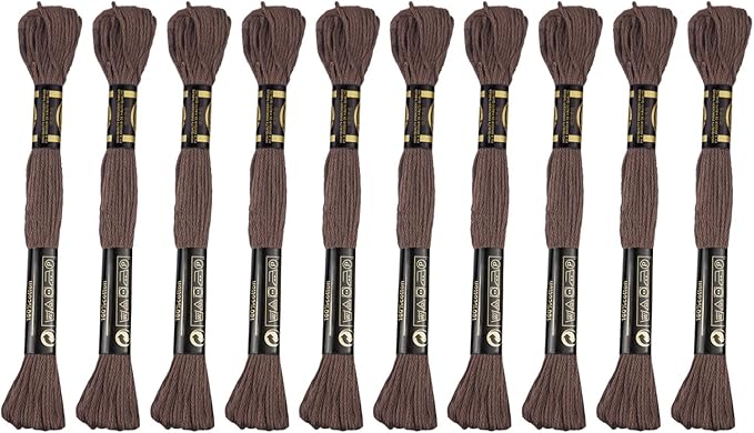 12 Skeins Premium Egyptian Embroidery Floss 9 Yards Each Egyptian Long Fiber Cotton Cross Stitch Thread for Embroidery Projects Bracelet. (12, Coffe)