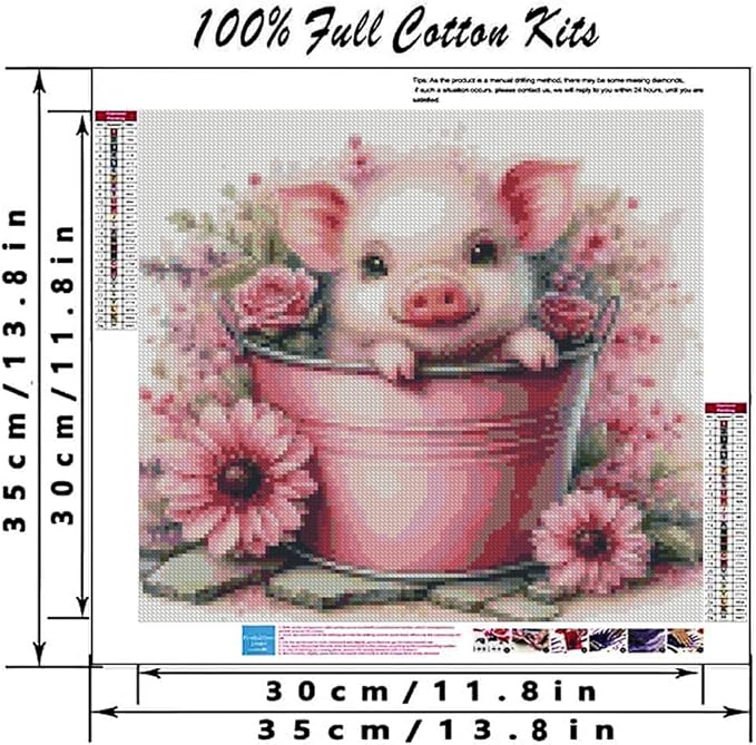 Cute Pig Stamped Cross Stitch Kits for Adults Beginner, Flowers Dimensions Needlepoint Art Crafts Embroidery Kits for Adults Beginners 13.7x13.7 inches