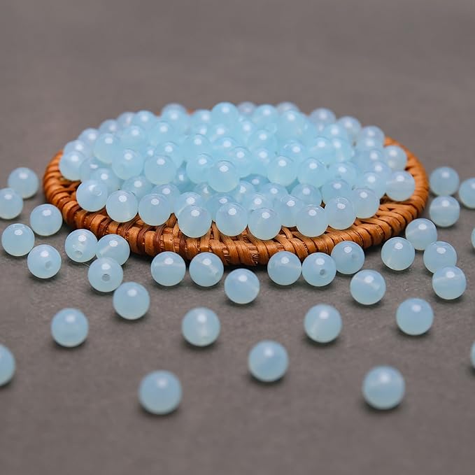 bonny boxx 500pcs 8mm jelly light blue acrylic round beads, smooth transparent acrylic balls, plastic resin gumball bubblegum chunky beads for necklace & bracelet making, crafting supplies