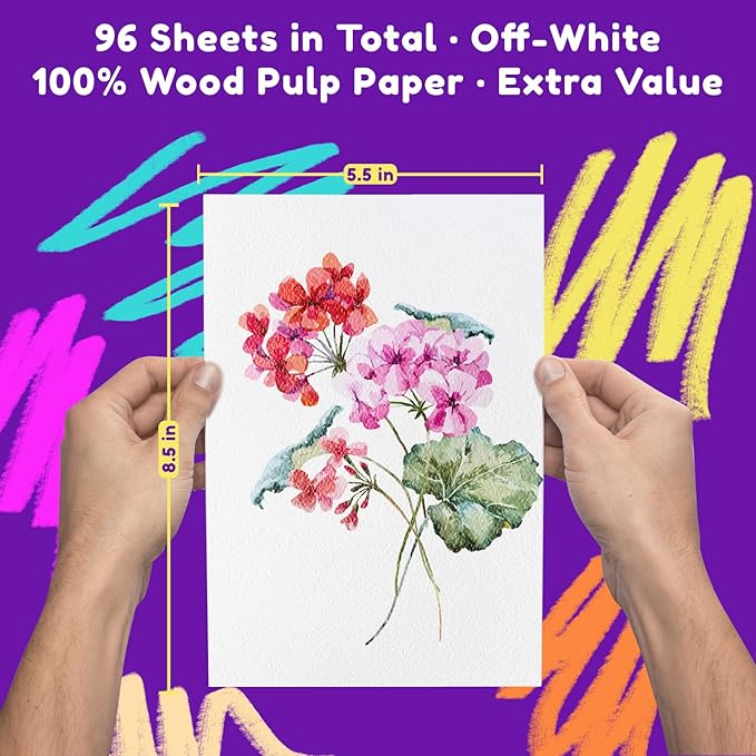 CHALKY CROWN - Watercolor Paper Pad - Water Color Paper Sketch Book - Water Color Paper for Artists, White - Pack of 3 (5.5x8.5) - (96 Sheets)