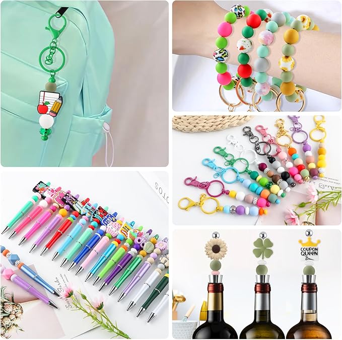 160Pcs 12mm Silicone Beads for Keychain Making Bracelet Necklace, Bulk Round Silicone Beads for Pens（Matcha Green）