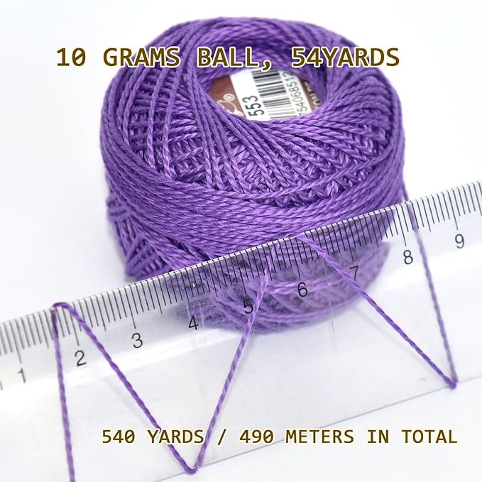 Double Mercerized Egyptian Long Staple Cotton Pearl Thread Ball 10 Grams Rainbow Color Embroidery Thread 10 Colors per Box for Crochet Hardanger Cross Stitch Hand Embroidery,Rainbow Light Color