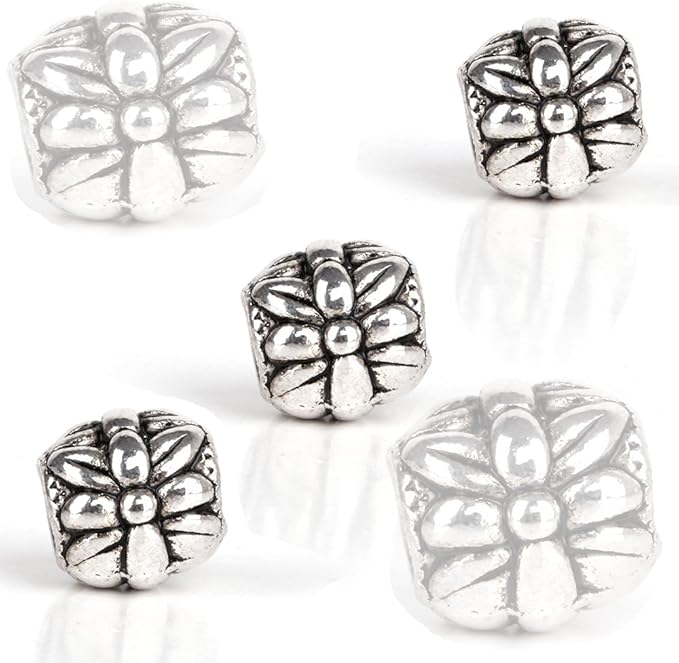 RUBYCA 50pcs Tibetan Silver Tone Spacer Beads Fit European Charms Bracelet Flower