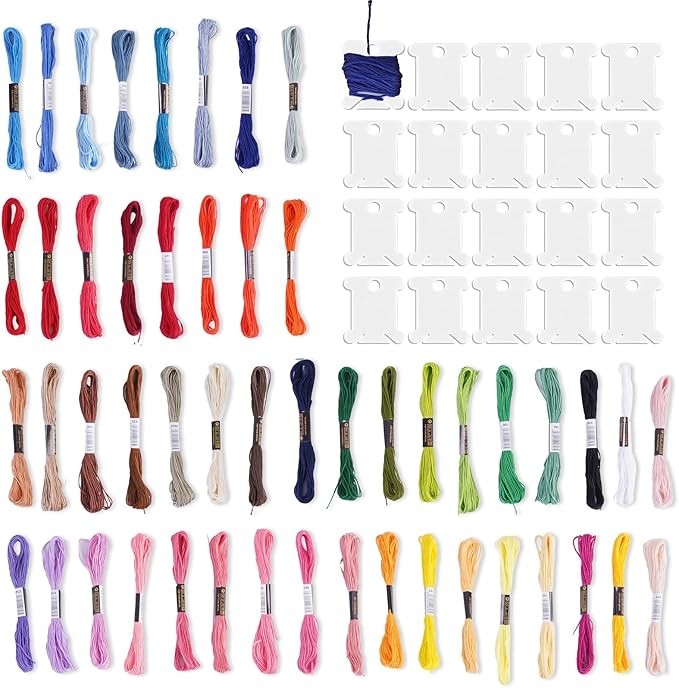 Cross Stitch Threads, 20 Bobbins，50 Bundle Rainbow Embroidery Thread,Bracelet Yarn, Embroidery Thread,Rainbow Thread for Embroidery